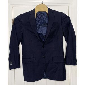 Ermenegildo Zegna Su Misura Mens Sport Coat Navy‎ Blue Stripes 46R Wool Silk